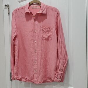 Caribbean 100% Linen  Salmon Pink Long Sleeve Shirt,  Size Small